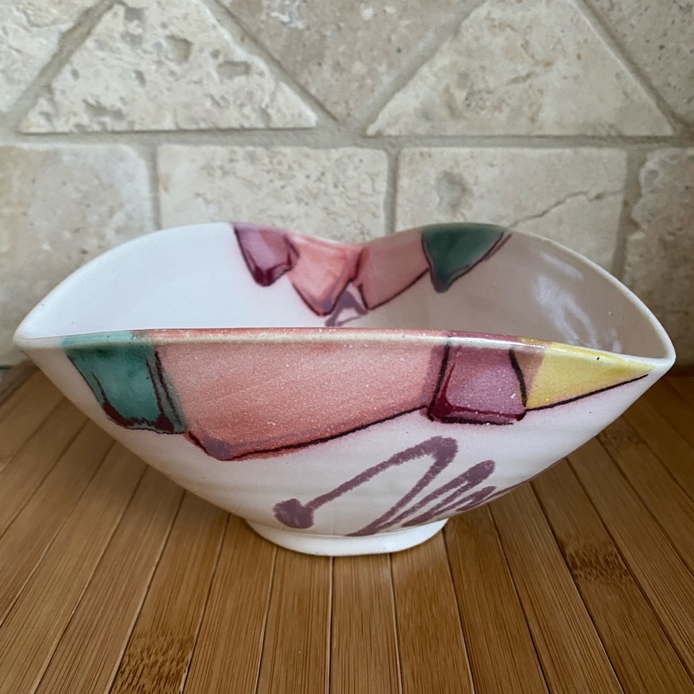 Hand-Painted Mid-Century Modern Art Bowl signed - Picture 5 of 14